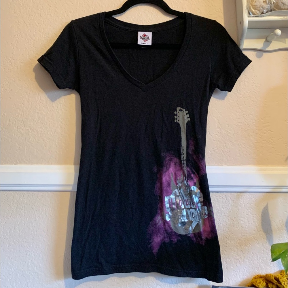 Black and Purple Graphic V-Neck Women Top
